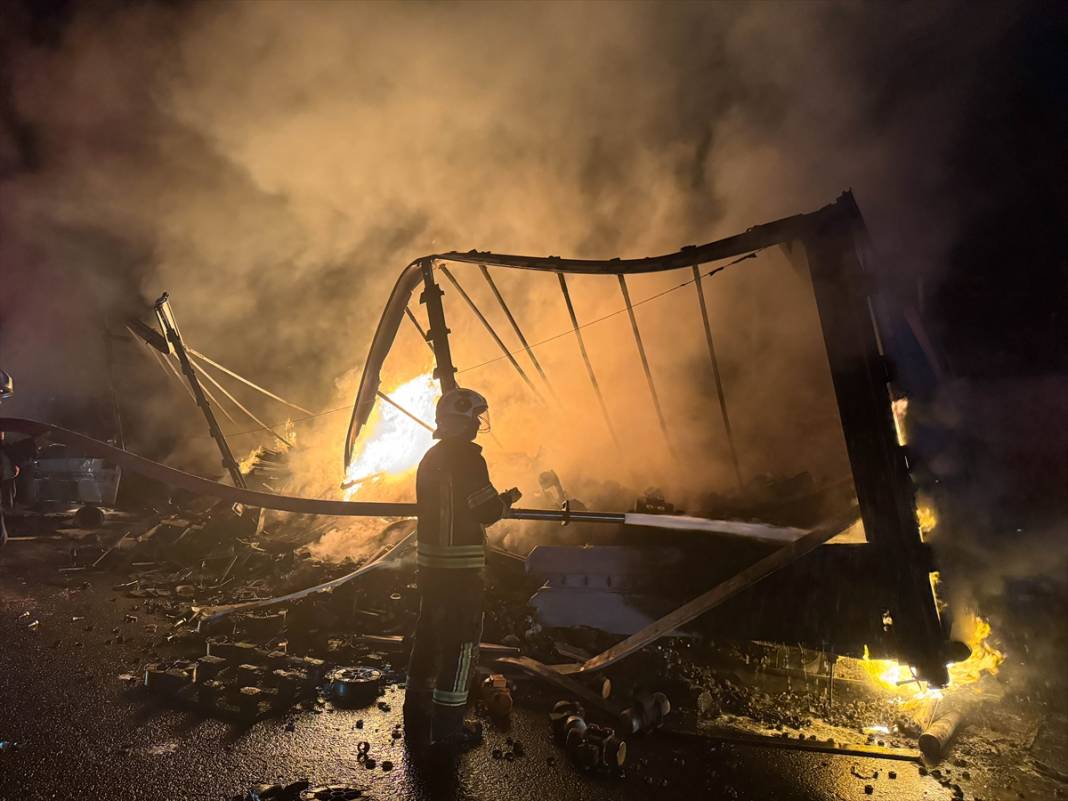 TIR yandı, alevler ağaçlara sıçradı 7